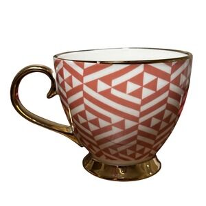 Chelsea Bistro Fine Porcelain Mug – Coral & Gold Accent Cup
